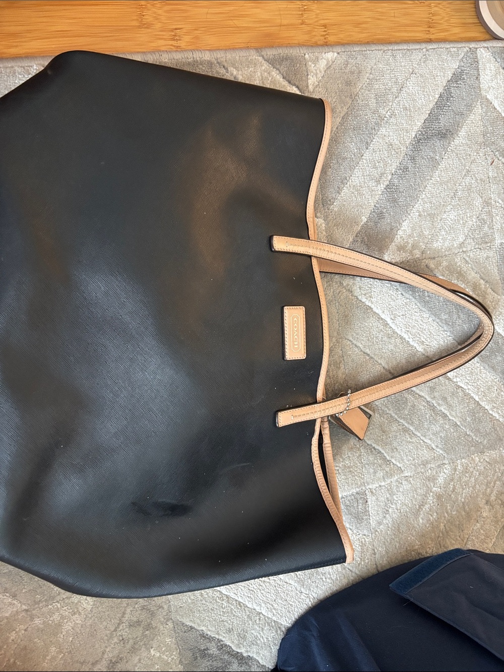 Coach Black Tote with Tan Trim and Straps